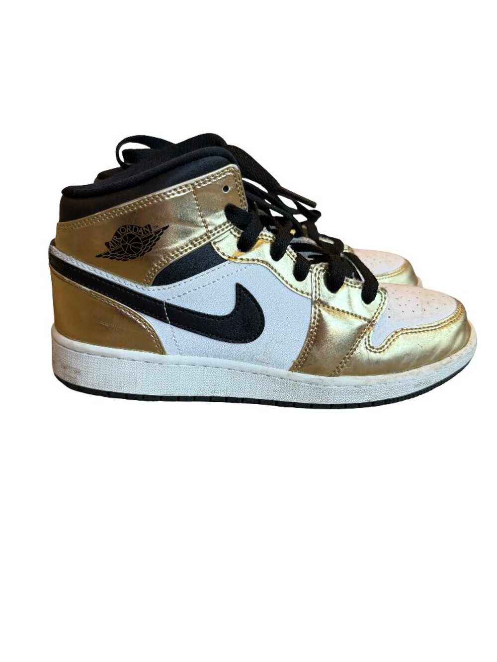 Nike Metallic Gold Black Toe Mid High Top Sneakers Shoes Everyday Size 6.5 Kids'